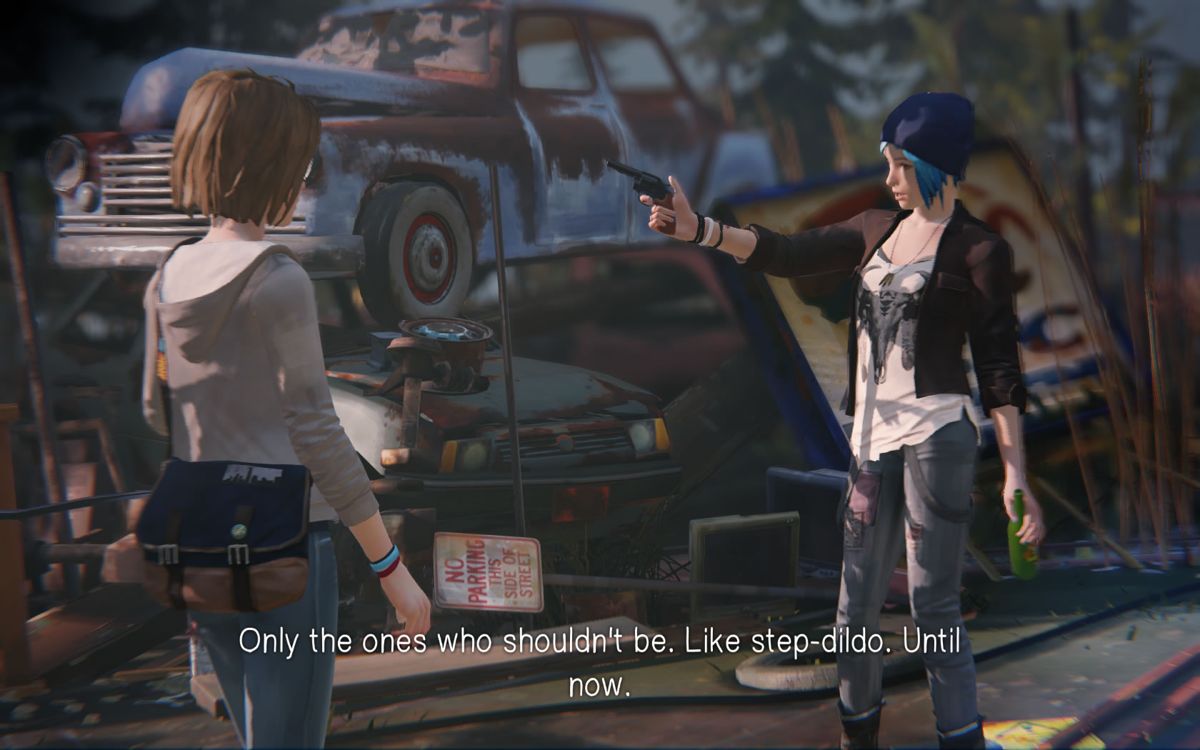 Life Is Strange: Season Pass - Episodes 2-5 (Windows) screenshot: <i>Episode 2</i>: Chloe stole her stepdad's gun.