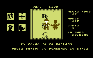 Heart of Africa (Commodore 64) screenshot: Buying supplies in a store