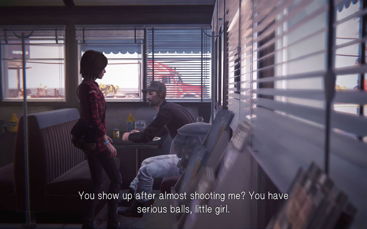 Life Is Strange: Season Pass - Episodes 2-5 (Windows) screenshot: <i>Episode 3</i>: Max confronts Frank in the diner.