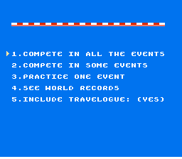 World Games (NES) screenshot: Main menu