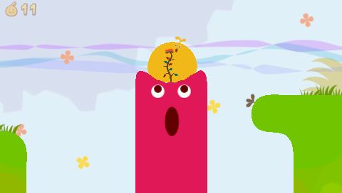 LocoRoco (PSP) screenshot: This friendly fellow will give you a lift to higher places