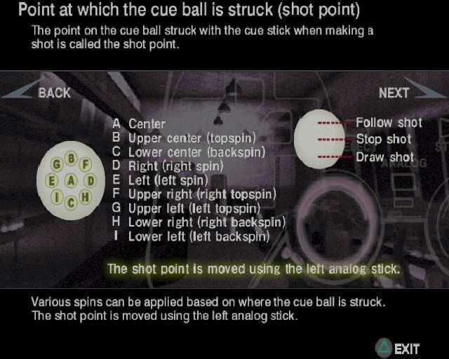Real Pool (PlayStation 2) screenshot: One of the in-game help screens