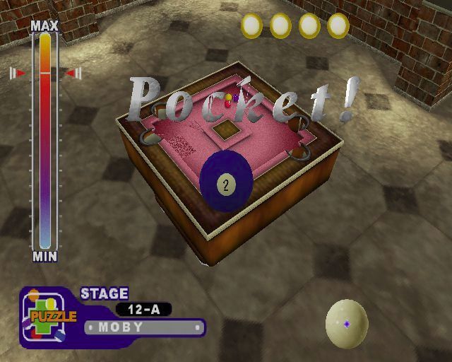 Real Pool (PlayStation 2) screenshot: A good start to solving the puzzle, one shot taken and one ball potted
