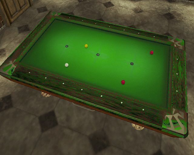 Real Pool (PlayStation 2) screenshot: The player can change alter the viewpoint by raising and lowering the camera angle and they can zoom in / out. This is as far out as they can get