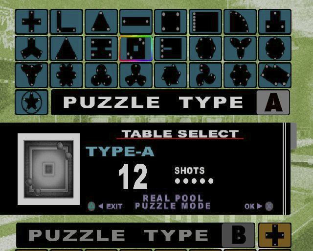 Real Pool (PlayStation 2) screenshot: The Puzzle mode menu