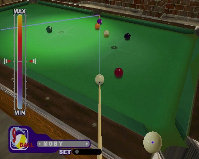 Real Pool (PlayStation 2) screenshot: It's not been obvious in previous screenshots but the game always shows a guideline when it's the gamer's turn. However it's of limited use.