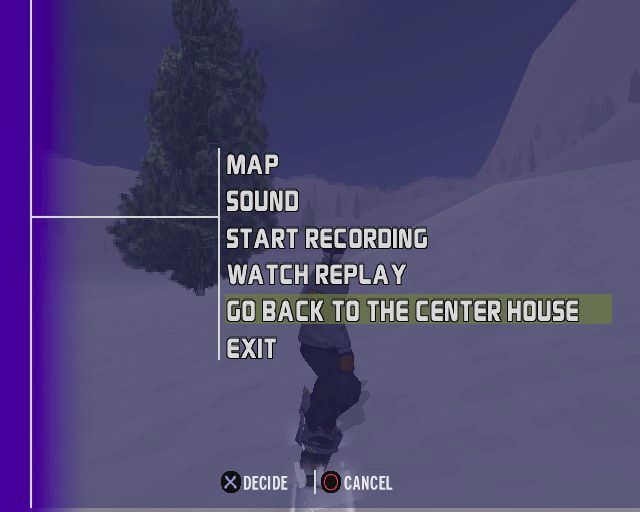 ESPN Winter X Games Snowboarding (PlayStation 2) screenshot: The in-game pause menu