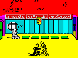 Kung-Fu: The Way of the Exploding Fist (ZX Spectrum) screenshot: low punch (X - D) / probable vomit