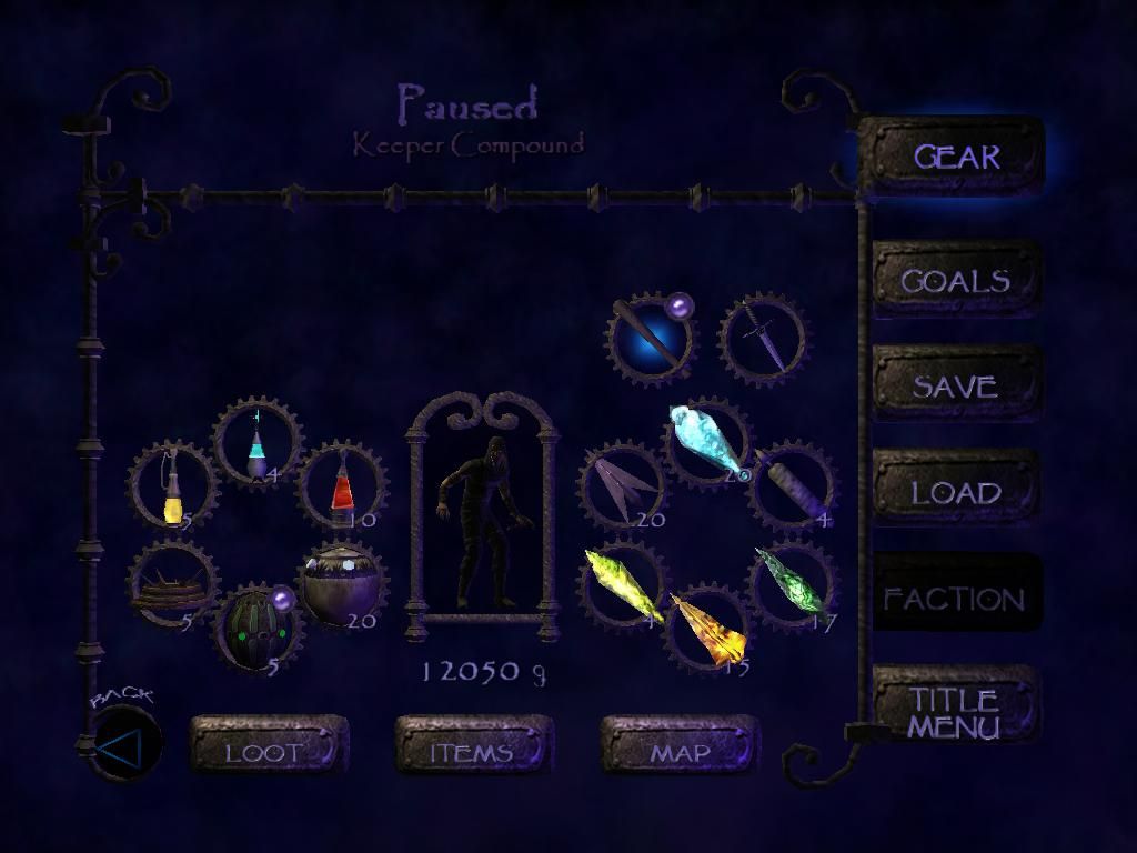 Thief: Deadly Shadows (Windows) screenshot: The item and equipment screen