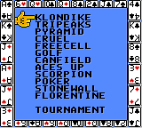 Solitaire FunPak (Game Gear) screenshot: Select one of the twelve variants.