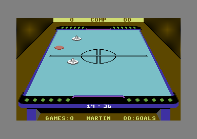Superstar Indoor Sports (Commodore 64) screenshot: Which side will the puck go?