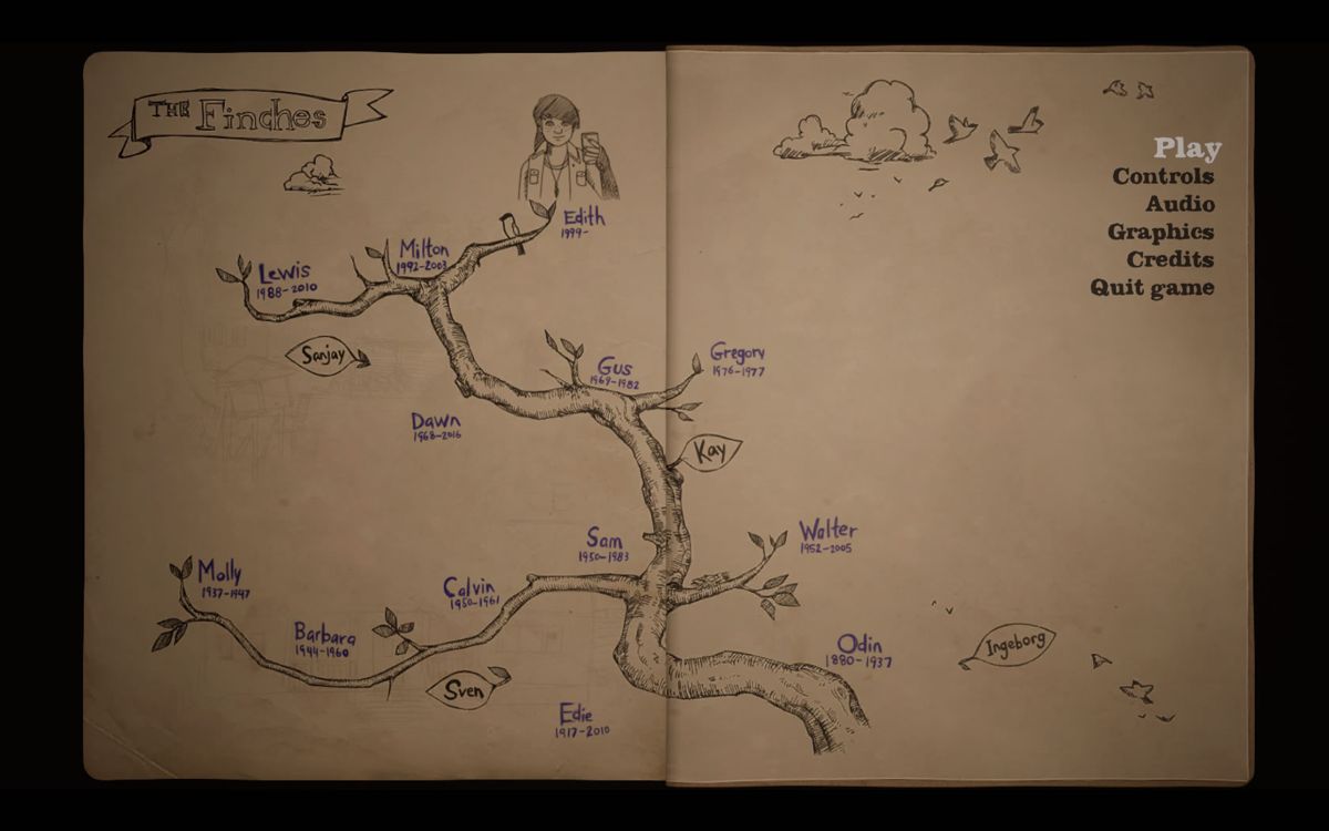 What Remains of Edith Finch (Windows) screenshot: This is the book where the different Finch stories are revealed gradually.