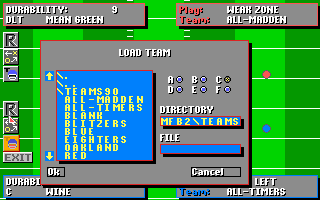 John Madden Football II (DOS) screenshot: Loading the Team