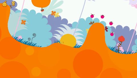 LocoRoco (PSP) screenshot: Tilt the world with the shoulder buttons and your LocoRoco will roll