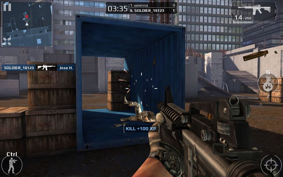 Modern Combat 5: Blackout (Windows Apps) screenshot: An opponent has been killed in a multiplayer match