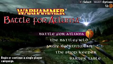 Warhammer: Battle for Atluma (PSP) screenshot: Main menu
