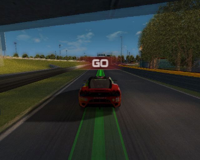 Ferrari Challenge: Trofeo Pirelli (PlayStation 2) screenshot: The tutorial takes place on the Fiorano circuit. It is superbly voiced by Tiff Needell, he genuinely sounds worried as he screams "Brake! Brake!! Brake!!!"