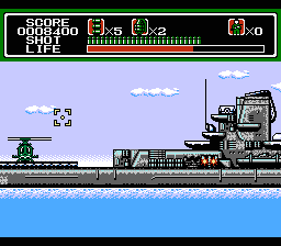 Mechanized Attack (NES) screenshot: The battleship has almost fallen