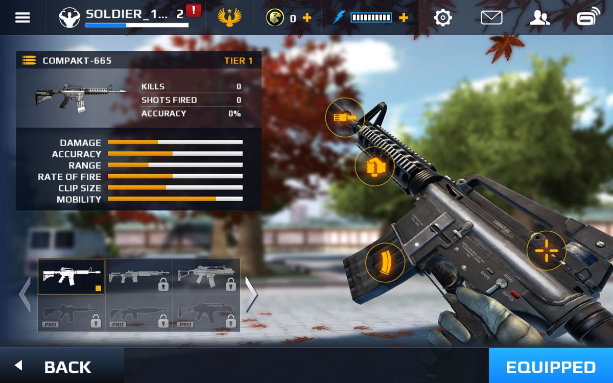 Modern Combat 5: Blackout (Windows Apps) screenshot: Weapon customization screen