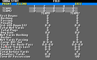 John Madden Football II (DOS) screenshot: Showing the Stats