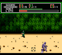 Mechanized Attack (NES) screenshot: Some of these soldiers are actually robots when you blast away the skin