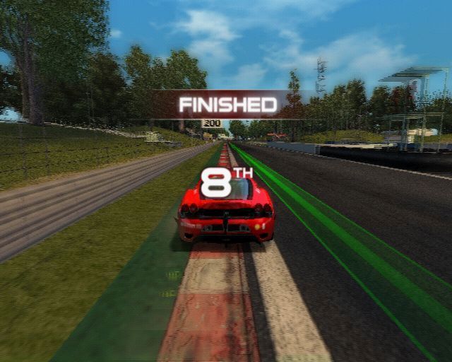 Ferrari Challenge: Trofeo Pirelli (PlayStation 2) screenshot: The end of a Quick Race.<br>The screenshots show the scenery as a blur but this is not noticeable in the game