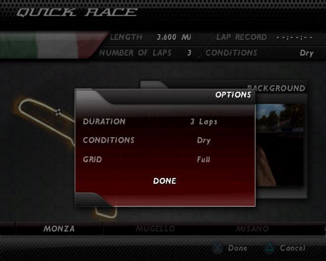 Ferrari Challenge: Trofeo Pirelli (PlayStation 2) screenshot: The start of a Quick Race.<br>The player can select any circuit. They are then shown the weather conditions after which they are thrown straight in to a rolling start with a 3-2-1 countdown
