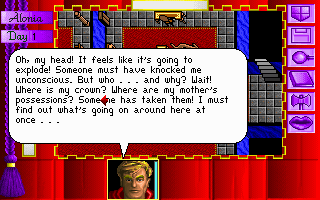 Challenge of the Five Realms (DOS) screenshot: Our hero awakens.