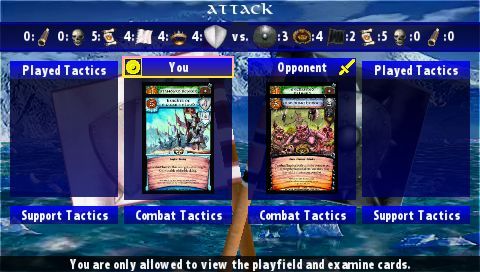 Warhammer: Battle for Atluma (PSP) screenshot: In the attack preparations phase you can play a tactics card if you have one.