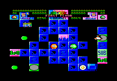 Super Skweek (Amstrad CPC) screenshot: Two players (Skweek and Skrouch) are also available...