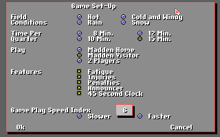 John Madden Football II (DOS) screenshot: Adjusting the Gameplay
