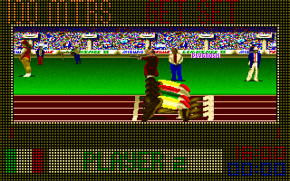 The Carl Lewis Challenge (DOS) screenshot: On your marks... get set... get steady... get ready...