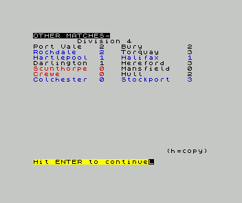 Football Manager (ZX Spectrum) screenshot: And the complete divisional run-down