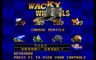 Wacky Wheels (DOS) screenshot: Character selection (it's probably easier if you're below the age of twelve)