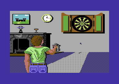 Superstar Indoor Sports (Commodore 64) screenshot: Just checking the walls, dear