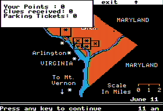 Ticket to Washington, DC (Apple II) screenshot: Current Status