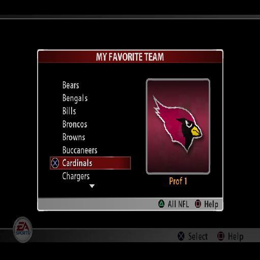Madden NFL 2005 (PlayStation 2) screenshot: Before the game begins the player is asked to select their favourite team