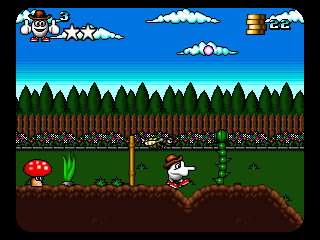 Giddy 3: The Retro Eggsperience (DOS) screenshot: Walking mushroom
