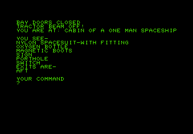Derelict (Commodore PET/CBM) screenshot: Game start
