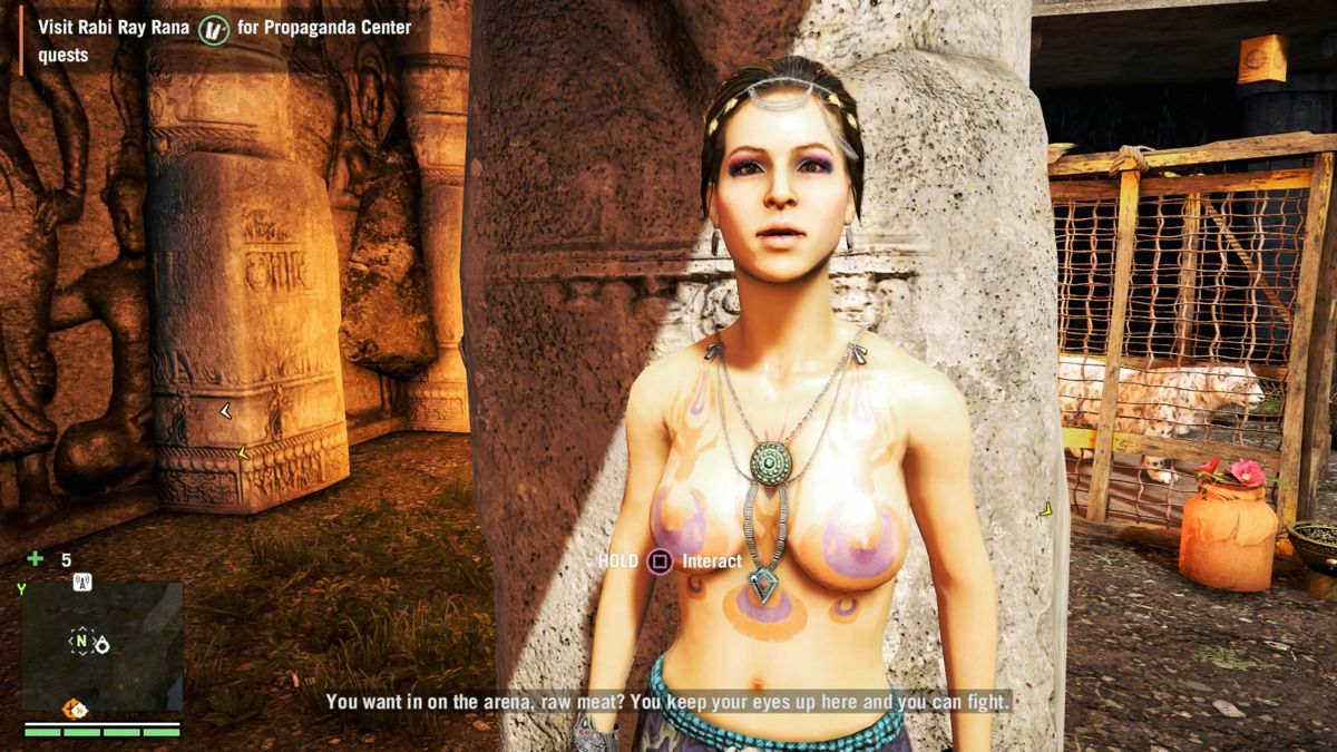 Far Cry 4 (PlayStation 4) screenshot: Talk to the topless women if you want to fight in the arena