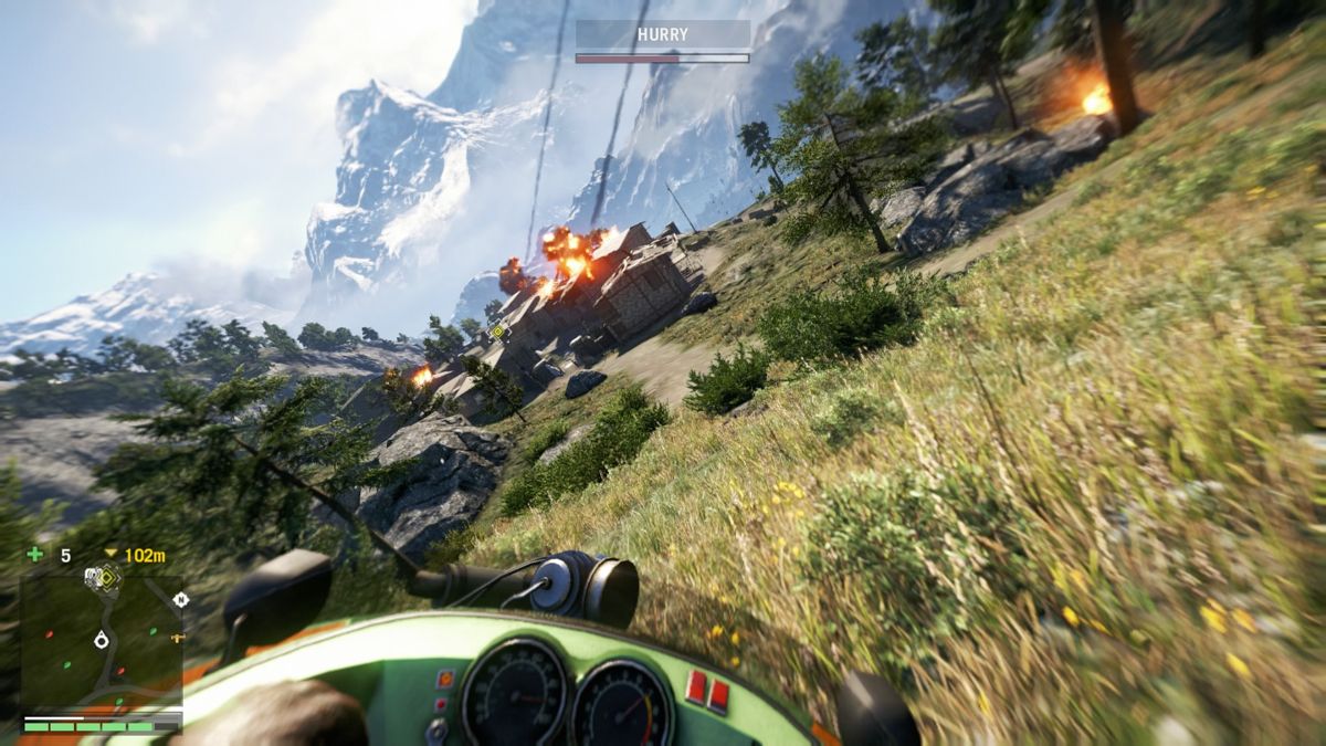 Far Cry 4 (PlayStation 4) screenshot: Enemy artillery is shelling the village