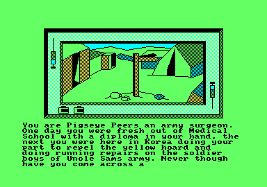 S*M*A*S*H*E*D (Amstrad CPC) screenshot: Welcome, Pigseye. As the new guy, you must find the missing still.