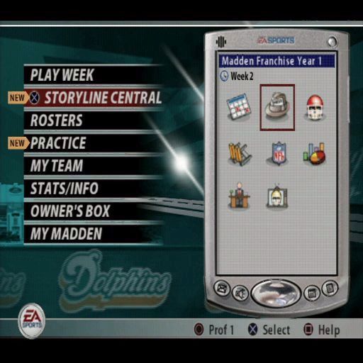 Madden NFL 2005 (PlayStation 2) screenshot: Storyline Central is a new feature in Madden 2005, Through the PDA the manager can keep track of their team and make changes