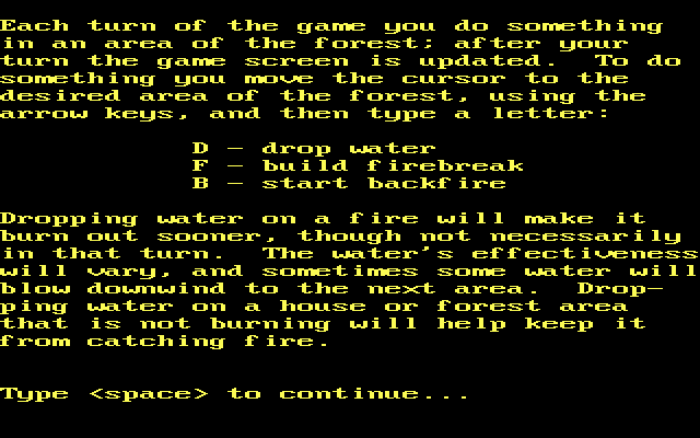 Fire Fighter (DOS) screenshot: Commands