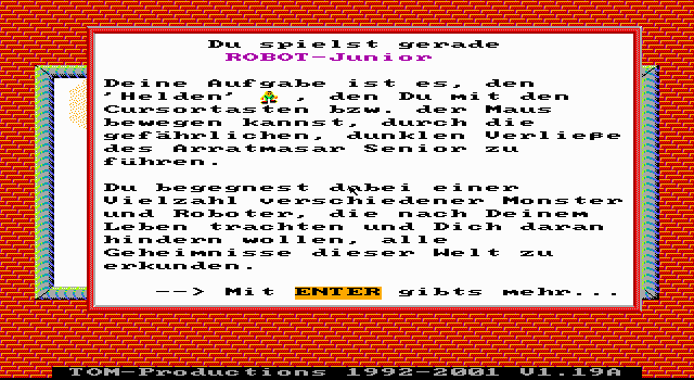 Robot Junior (DOS) screenshot: Instructions