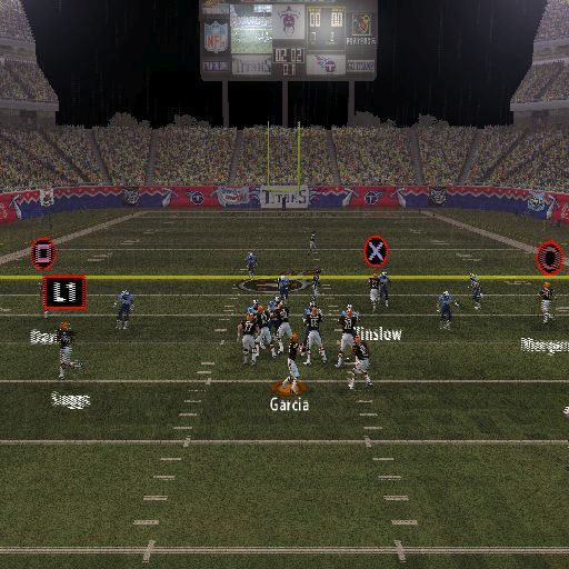 Madden NFL 2005 (PlayStation 2) screenshot: This is how the quarterback selects the player to pass to
