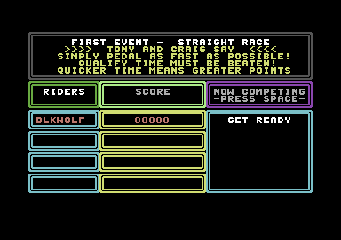 Hyper Biker (Commodore 64) screenshot: First event is the straight race