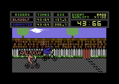 Hyper Biker (Commodore 64) screenshot: There's the finish line