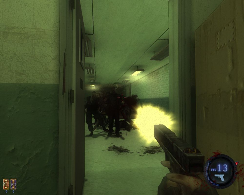 Evil Resistance: Morning of the Dead (Windows) screenshot: Shooting zombies through the doorway