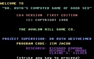 Dr. Ruth's Computer Game of Good Sex (Commodore 64) screenshot: Title screen